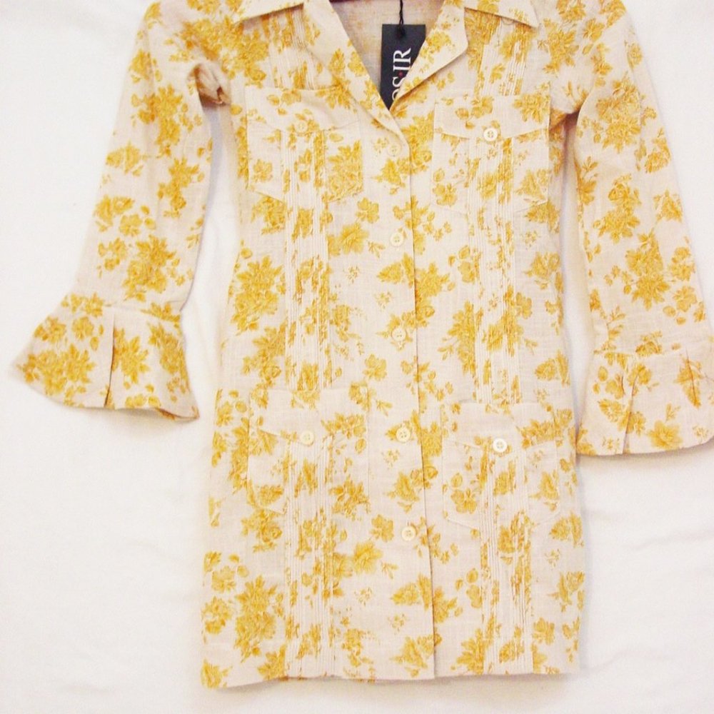 Girl's ROSIR Guayabera Mexican Wedding Shirt Dress Yellow 2 NWT
